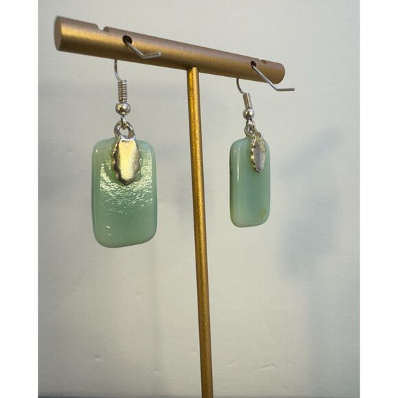 Artisan made Teal & Green Glass Dangle Earrings - Picture 3 of 5